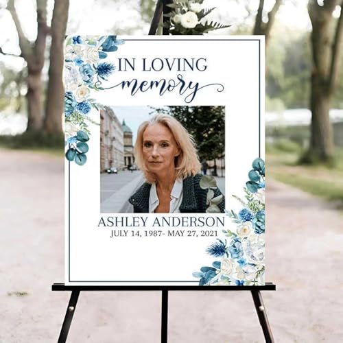 Blue White Floral Funeral Welcome Sign, Celebration of Life Welcome Sign, in Loving Memory Sign, Celebration of Life Funeral Sign, Celebration of Life Sign, Memorial Sign with Photo #uoq12 - color: Version #15