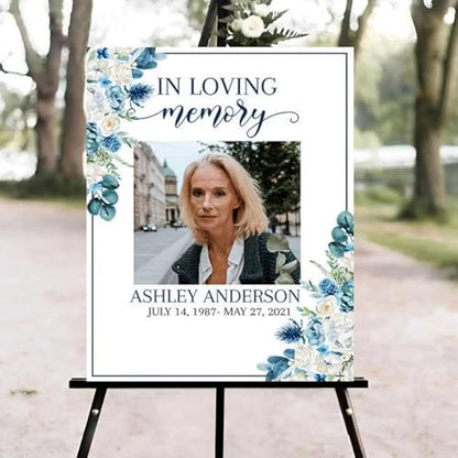 Blue White Floral Funeral Welcome Sign, Celebration of Life Welcome Sign, in Loving Memory Sign, Celebration of Life Funeral Sign, Celebration of Life Sign, Memorial Sign with Photo #uoq12 - color: Version #15