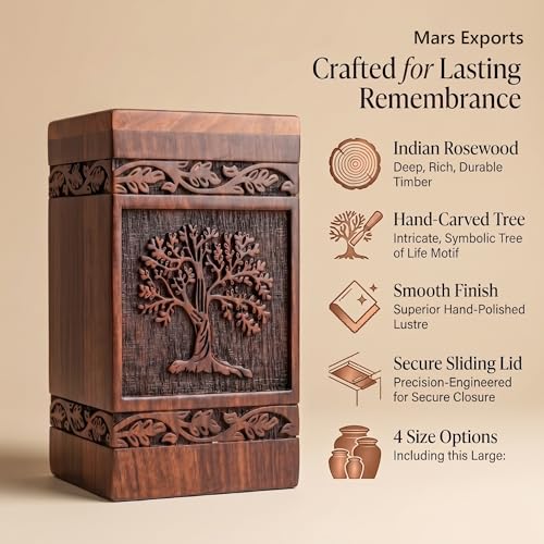 Wooden Cremation Urns Box for Human Ashes, Memorial Keepsake Boxes for Adults, Male/Female,Child, Pets Dog Cat Wood Burial Funeral Container (Tree of Life) Urn, Capacity (Large (180 lbs- 82 kg)) - size: Large