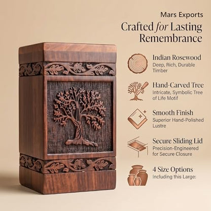 Wooden Cremation Urns Box for Human Ashes, Memorial Keepsake Boxes for Adults, Male/Female,Child, Pets Dog Cat Wood Burial Funeral Container (Tree of Life) Urn, Capacity (Large (180 lbs- 82 kg)) - size: Large