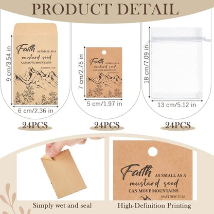 24 Sets Faith of a Mustard Seed Card Sets Christian Gifts Bulk | No Seed, Mustard Seed Packets Favor for Women, Religious Baptism Inspirational, for Church, Sunday School, Classroom Reward - style: Minimal