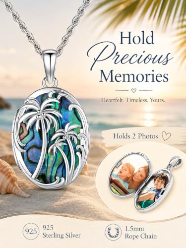 CUOKA MIRACLE Sterling Silver Animals Locket Necklace for Women Keepsake | That Holds Picture Personalized Customize Photo Locket Gift for Mom Grandma - style: 22-Palm Tree