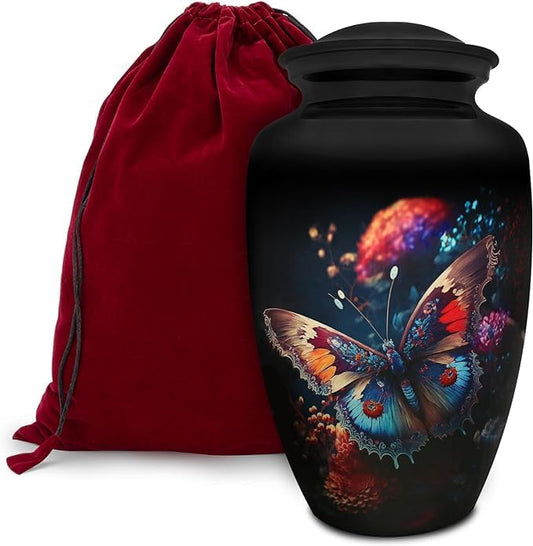 Butterfly Memorial Urn for Adult Ashes - Extra Large Urn with Bag - color: Butterfly Garden, size: 1 Extra Large Urn
