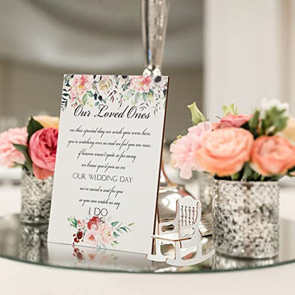 Yookeer 5 Pieces Wedding Memorial Chair Sign Reserved Wooden Table Plaque with Bracket in Memory of Loved Ones Who Died in Heaven - style: Flowers Style