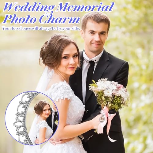 Wedding Bouquet Photo Charm, Lacy Oval Glass Picture Frame Memory Pin - color: Silver