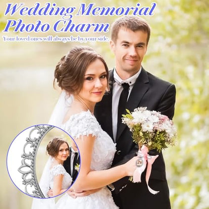 Wedding Bouquet Photo Charm, Lacy Oval Glass Picture Frame Memory Pin - color: Silver