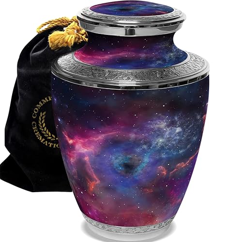 Cosmic Galaxy Cremation Urns for Human Ashes Adult Female Urns for Ashes | Extra Large Galaxy Cremation Urn for Ashes Adult Female & Male, Metal, Threaded Lid, Felt Bottom - color: Interstellar Nebula, size: Extra Large