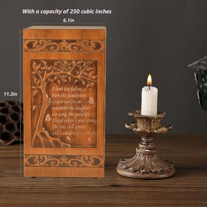 KIMNAG Wooden Cremation Urn for Human Wood Ashes Decorative Box Funeral Urns for Adult Male Female with Burial or Memorial Keepsake (Tree of Life (XL) 250lbs)