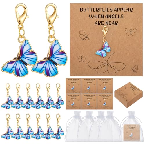 Equsion 50 Set Purple Funeral Favors Butterfly Keychain Celebration of Life Favors Keychains with Card Organza Bags Butterflies Appear When Angels Are Near Gift for Guest Memorial Return Gift Teacher - color: Purple