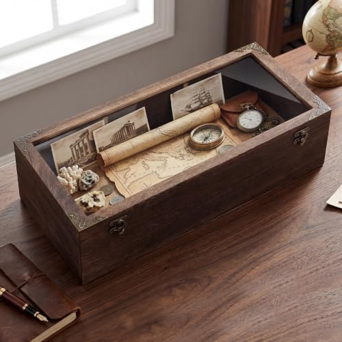 Shadow Box Frame 8x16 with Real Glass Door, Deep Solid Wood Memory Display Case with 4 Inch Outer Depth, for Medals, Collectibles, Photos, Flowers, Wall Mount or Tabletop - size: Tall Deep 8x16 Carbonized