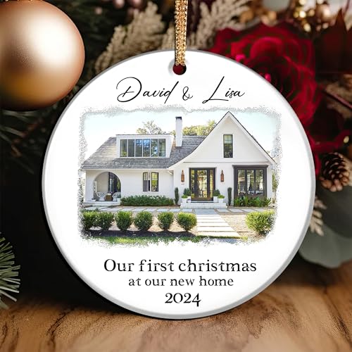 Personalize Our 2025 First Christmas Married at Our New Home Ornament Custom Name Homeowners House Photo Housewarming Wedding Gift for Couples Newlyweds Just Engaged Family Special Holiday Keepsake - color: Photo House