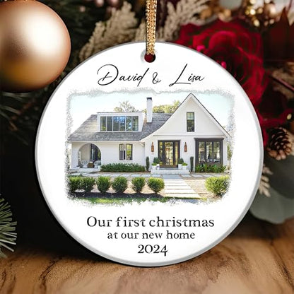 Personalize Our 2025 First Christmas Married at Our New Home Ornament Custom Name Homeowners House Photo Housewarming Wedding Gift for Couples Newlyweds Just Engaged Family Special Holiday Keepsake - color: Photo House