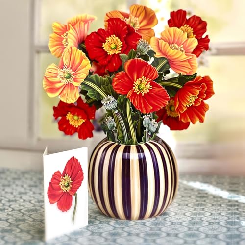 Freshcut Paper Pop Up Cards, French Poppies, 12 Inch Life Sized Forever Flower Bouquet 3D Popup Greeting Card, Birthday Cards, Thank You Card, Blank Notecard & Envelope - color: French Poppies New, size: Classic