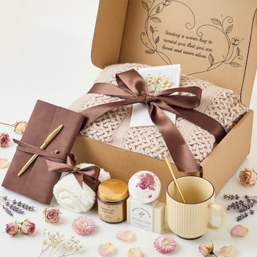 Sending Hug Gift Box for Women, Thinking of You Care Package, Best Friend Birthday Gifts, Get Well Soon Gifts for Women, Self Care Wellness Gift Set for Mom Sister Coworker