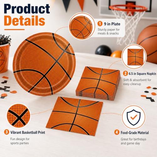 40 Pcs Basketball Plates and Napkins Set, Large 9 Inch Party Plates - color: Basketball