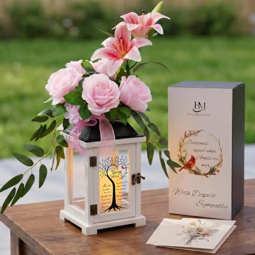 Memorial Lantern with Lily Rose Flower, Sympathy Gifts for Loss of Loved One, Bereavement Memory Gift for Loss of Mom Dad - color: A Limb Has Fallen/Pink