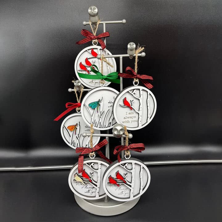 Handmade Memorial Ornament with Cardinals- We are Always with You Wooden Sympathy Grief Gift Memory Ornament in Loving in Remembrance Condolence Sympathy for Loss of Loved One (Single Cardinal)