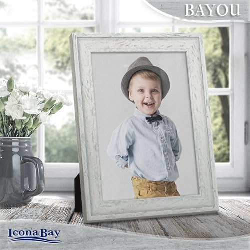 Icona Bay 5x7 Cloudy White Picture Frame - Cape Cod Style 5 x 7 Photo Frame - Table Top or Wall Mount - Bayou Collection - size: 5x7