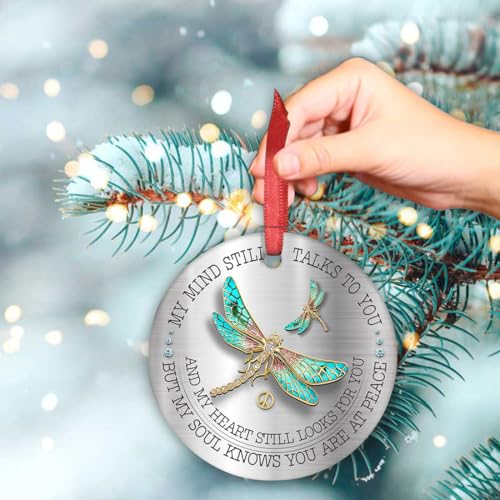 Christmas Dragonfly Memorial Ceramic Ornament | My Mind Still Talks to You, Remembrance Tree Decor, Sympathy Gift for Loss of Loved One, In Loving Memory Keepsake