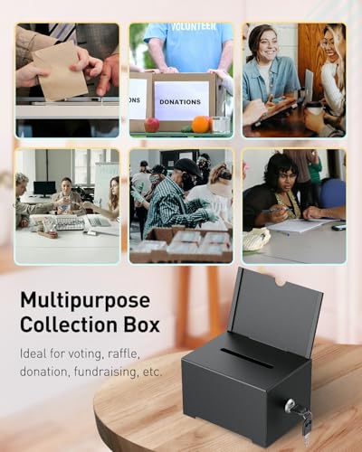 Uniclife 6.4"x 4.7" x 4" Black Metal Donation Box with Slot Lock - size: 1 Pack