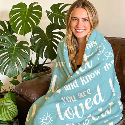 Get Well Gifts for Women Men Flannel Throw Blanket, Sympathy | Thinking of You After Surgery Healing Gift Idea, Blue Floral Inspirational Cancer Care Present for Friend Sister Coworker