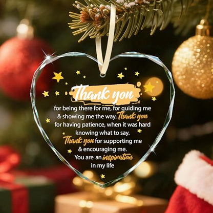 Thank You Gifts for Teacher, Coworker, Boss, Mentor, Appreciation Week Teachers Day End of Year/School Gift, Thank You for Helping Me Grow, Gratitude Heart-Shape Glass Ornament Keepsake with Box - style: Heart-Thank You