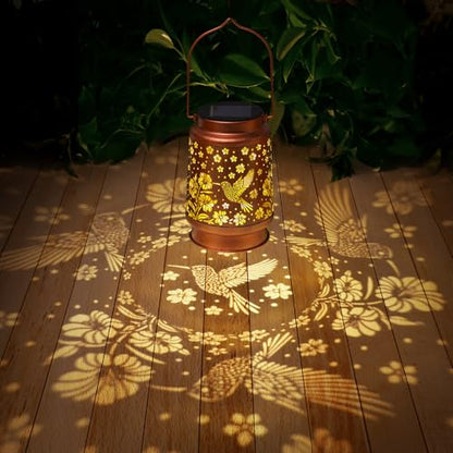 Hummingbird Solar Lanterns Outdoor Waterproof Garden Decor Birthday Gifts for Women Mom Grandma Hanging Solar Lights Metal Lantern Decoration Outside for Porch,Patio,Yard,Backyard - style: J. 1 Pack Hummingbird Lantern