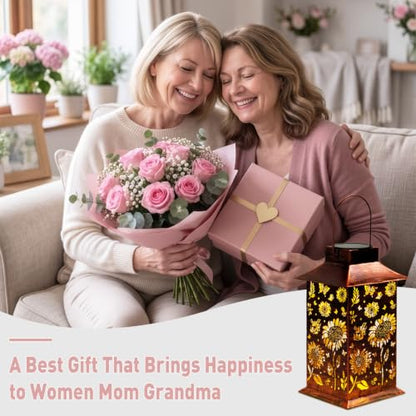 Homemory Gifts for Women, Sunflower Solar Lanterns Outdoor Waterproof | Solar Decoration with Led Glow and Waterproof Metal Design, Ideal for Garden, Yard, Patio, Porch, Birthday Gifts - style: Sunflower Square