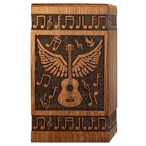 Guitar Wings Wooden Keepsake Urn for Human Ashes, 20 Cu in, Black - color: Antique Black, size: Keepsake (20 lbs)