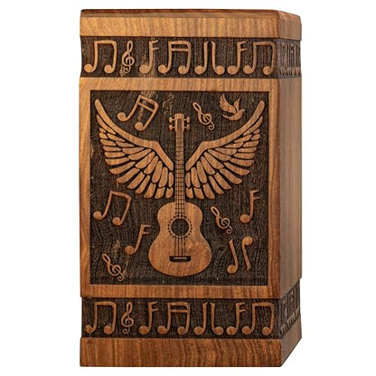Guitar Wings Wooden Urn for Human Ashes, Medium 115 Cu in, Black - color: Antique Black, size: Medium (115 lbs)