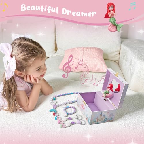 ProCase Musical Mermaid Jewelry Box for Girls, Mermaid (Box with Jewelry) | Kids Small Music Jewellery Boxes with Spinning Doll, Birthday Gift for Little Girl Children Toddler Ages 3 4 5 6 7 8 Year Old - color: Mermaid (Box with Jewelry)