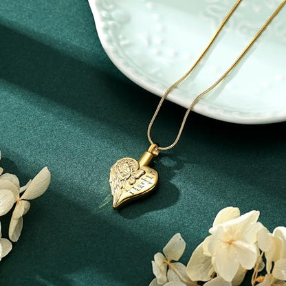Love Heart Cremation Jewelry Urn Necklaces Butterfly Urn Necklaces for Ashes Memorial Keepsake Pendant for Women Men Gifts With Funnel Kit & Bag - color: Gold