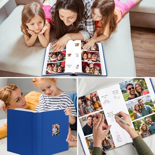 450 Pocket 4x6 Photo Album with Writing Space, Linen Cover, Blue - color: Blue