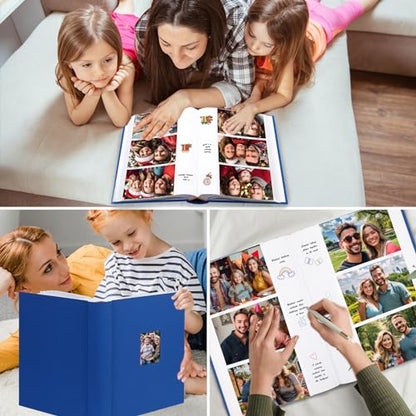 450 Pocket 4x6 Photo Album with Writing Space, Linen Cover, Blue - color: Blue