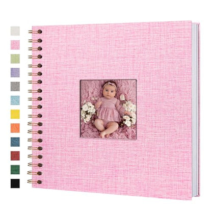 Scrapbook Photo Album, Linen Covered, 10x10 Inches, 40 Sheets/80 Pages | Hardcover Kraft White Pages, Wedding Guest Book, Travel Memory Book, Christmas, Baby Shower Keepsake, Family Album - color: Pink, size: 10x10 Inch 80 Pages