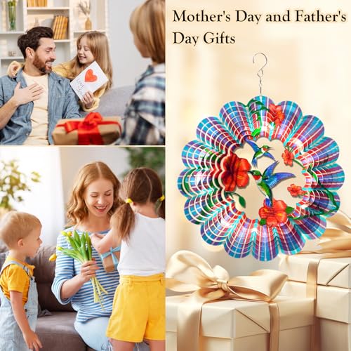 Hummingbird Wind Spinner, 12-Inch 3D Kinetic Metal Wind Spinners - color: Mandala Hummingbird