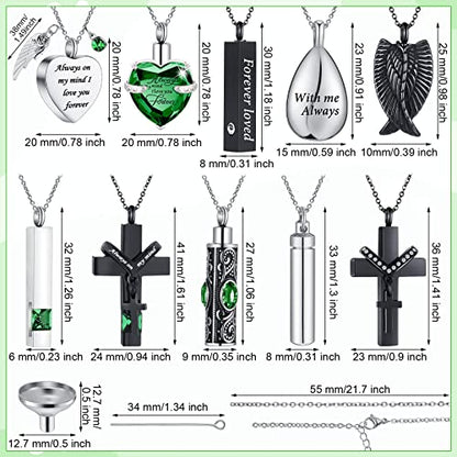 Jexine 10 Pcs Urn Necklace Cremation Jewelry for Men - color: Green