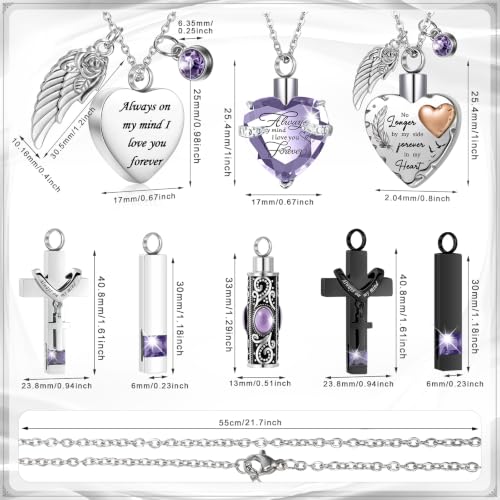 Henoyso 9 Pcs Cremation Urn Necklace for Ashes Heart Cross - color: Light Purple