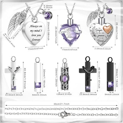 Henoyso 9 Pcs Cremation Urn Necklace for Ashes Heart Cross - color: Light Purple