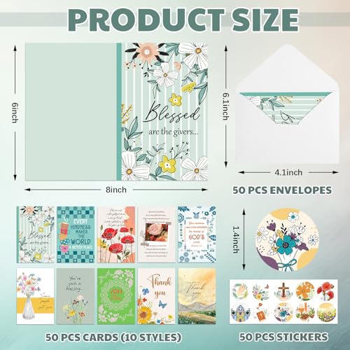 Affrolling 50 Pcs Christian Thank You Cards Bulk with Envelopes Stickers - style: Vintage
