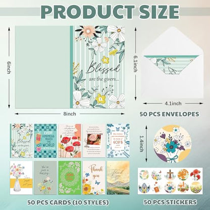 Affrolling 50 Pcs Christian Thank You Cards Bulk with Envelopes Stickers - style: Vintage