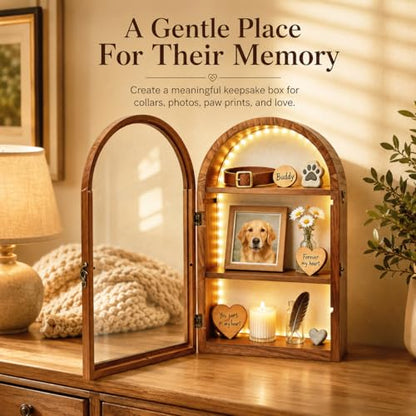 Lighted Shadow Box Frame 10x16, 4-Inch Deep with Removable Shelves | Built-In LED Light Clear Acrylic Door Warm Walnut Finish Memory Box for Medals, Wedding Bouquet, Keepsakes & Pet - color: Walnut With Light