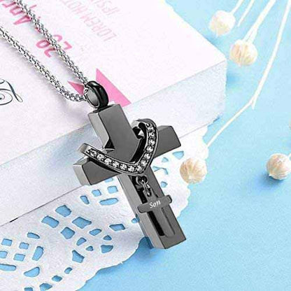 Black Cross Urn Necklaces for Ashes Cremation Crucifix Keepsake Memorial Pendant Necklace - style: SON
