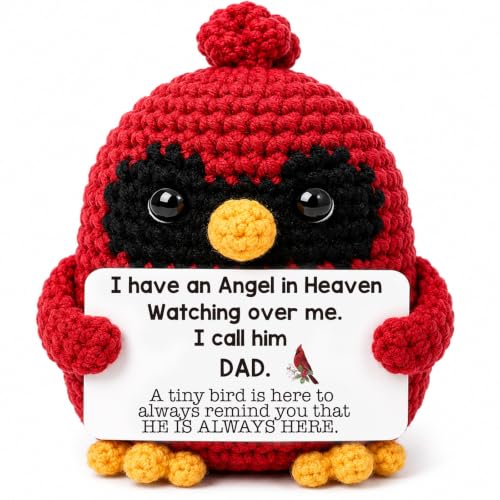 Handmade Crochet Cardinal Memorial Gift Loss of Father Bereavement Sympathy Remembrance Comfort Condolence Passed Away Loved One Dad in Heaven Red Bird Spiritual Messenger Keepsake - style: Loss of Father