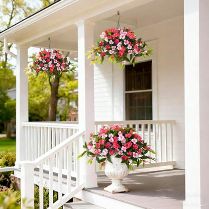 Hommyea Artificial Flowers for Outdoor, 2 PSC UV Resistant Fake Plants - color: Rose Pink