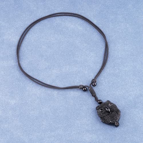 ASGIFT Black Obsidian Necklace Healing Crystal Stone Amulet Protection Pendant with Adjustable Rope Necklace Birthday Christmas Gift for Men Women - color: Owl A