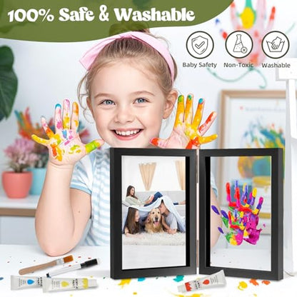 Family Handprint Kit, DIY Baby Hand and Footprint Handmade Keepsake Wooden Frame, Family Gifts with 5 Non-Toxic Baby-Safe Paint, Ideas Gift for New Parents, Grandparents, Father's Day, Mother's Day - color: Black, size: 4 Pages Acrylic Boards