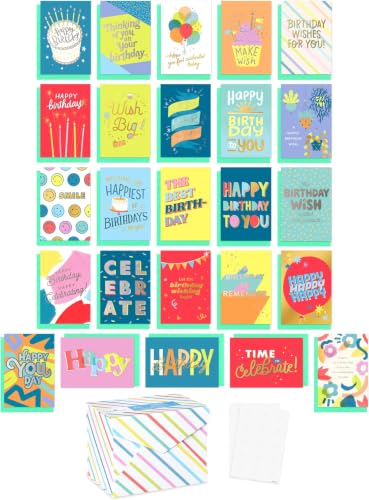 American Greetings Birthday Card Assortment with Envelopes, Seals, and Storage Box (Celebrate), 25-Count (Pack of 6) - color: 25-Count Birthday Card Assortment (Celebrate), size: 4.625 inches x 6.75 inches (Pack of 6)