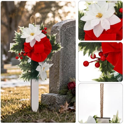 Sintuff Xmas Cross Grave Decorations for Cemetery, Christmas Wooden Cross