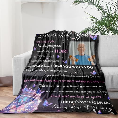Arovene Ship Next Day, Custom Memorial Blanket with Photo - Printed in USA, A Hug from Heaven Blanket, Personalized Sympathy Gifts for Loss of Loved One Dad Mom Husband Wife Friend Dog Memorial Gifts - color: Style 05
